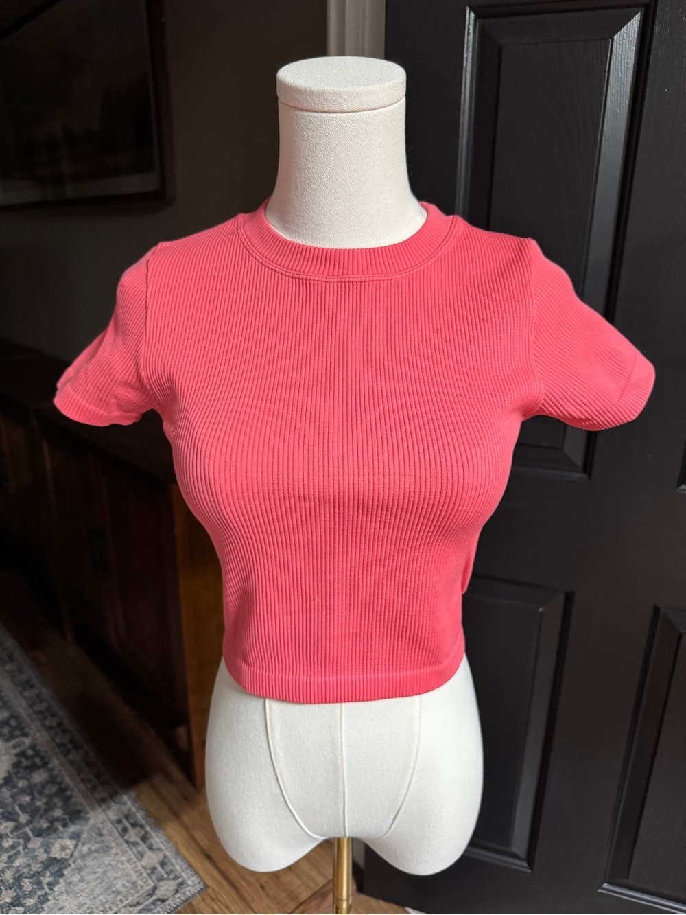 {JoyLab} Coral Pink Ribbed Crewneck Short Sleeve Crop Top Gym Shirt WAT65